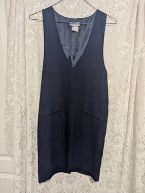 Vintage Foxcroft FB Petite Navy Blue Plunge V-Neck Pinafore Jumper Sz4